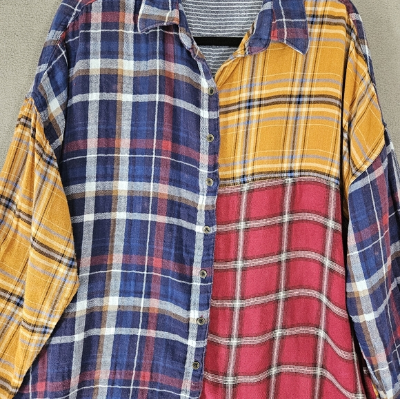 Romantic Gypsy Womens Boho Plaid Multicolor Patchwork Button Up Shirt Plus 2X - Picture 2 of 9